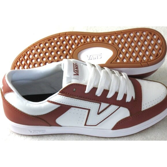 Vans Men's Lowland Cc 2 Tone Leather Auburn Brown White Skate Shoes Sizes NIB - Picture 2 of 5